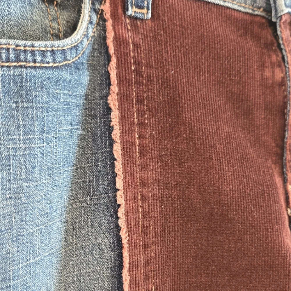 Vintage Patchwork Flare Jeans - Blue and Brown. Stunning! - Picture 5 of 9